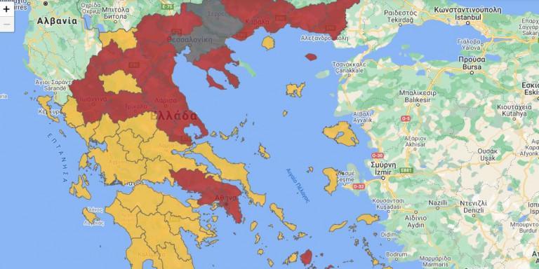 Κορωνοϊός: Αυτός είναι ο νέος χάρτης υγειονομικής ασφάλειας -Με κίτρινες, κόκκινες και γκρι κατηγορίες [εικόνα]