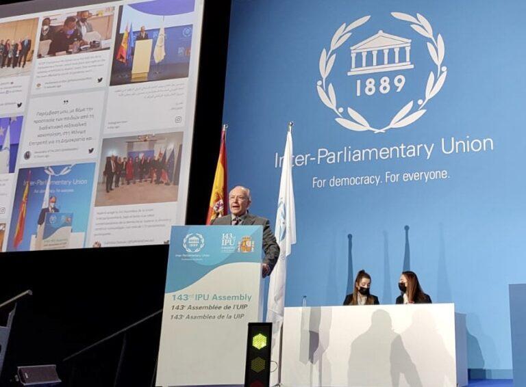 Ομιλία στην Ολομέλεια της Διακοινοβουλευτικής Ένωσης στη Μαδρίτη πραγματοποίησε ο Στ. Γκίκας