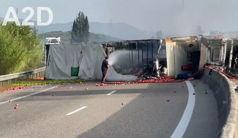 Ιονία Οδός: Φορτηγό τυλίχθηκε στις φλόγες και έκλεισε ο δρόμος (βίντεο)